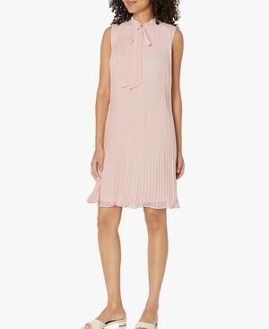 DKNY Blush Pink Sleeveless Tie Neck Pleated Dress Women's 6